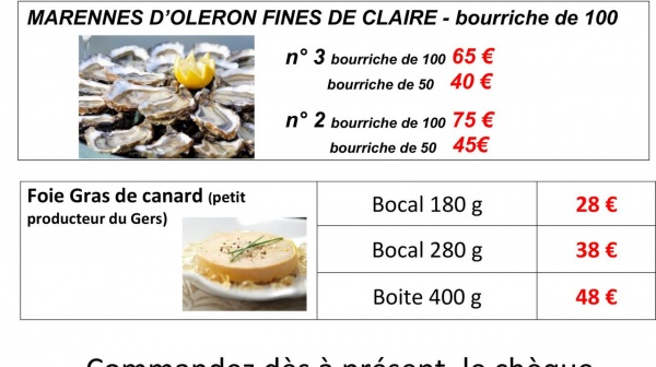 Ventes huîtres et foie gras